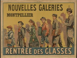 Publicité ancienne du magasin "Nouvelles Galeries" pour la rentrée des classes